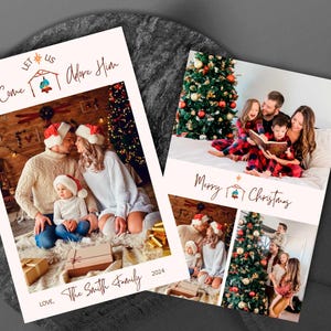 Manger Star Religious Photo Christmas Card Template, Oh Come Let Us Adore Him Printable Template Instant download CORJL