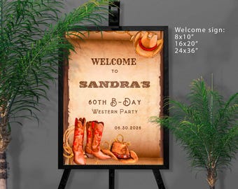Editable Western Birthday Welcome Sign: Cowboy Rodeo Party (Digital Download Canva)