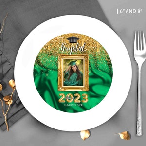 Editable Green Graduation charger insert with photo boy or girl Senior Graduation decorations class of 2025 party favors Corjl ANY YEAR
