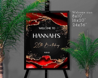 Red Black Gold Birthday Welcome Sign Template T108G (Editable Canva)