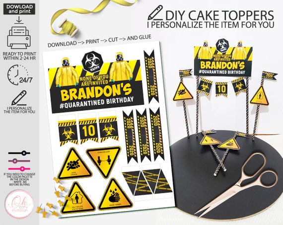 Personalized quarantine cake topper, quarantine birthday party printable Download and print Il_570xn