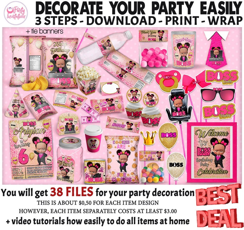 Boss Girl Party Decoration Kit Print By Yourself Boss Girl Etsy