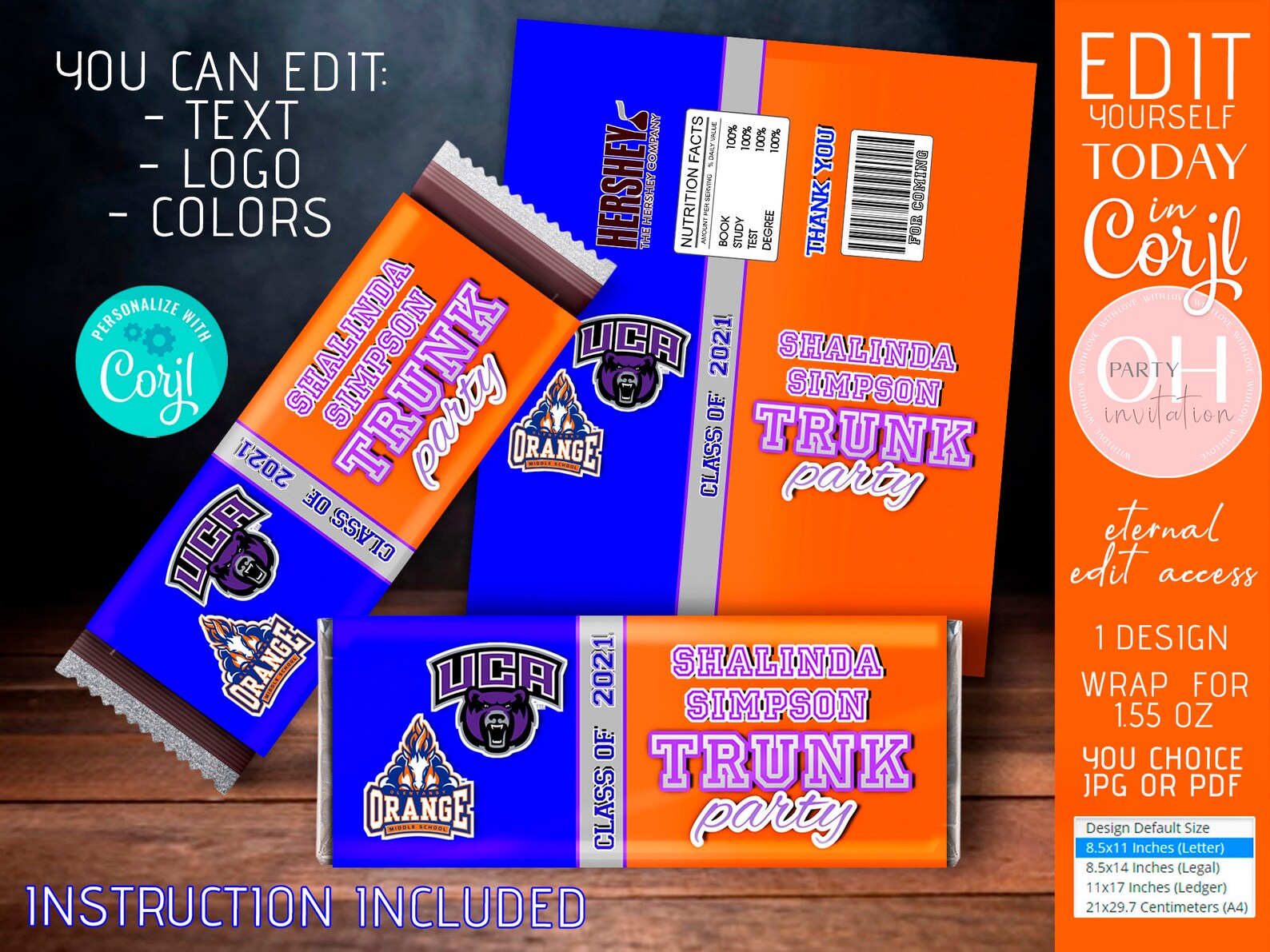 Editable College Trunk Party favors decorations 2021 kit Blue Etsy