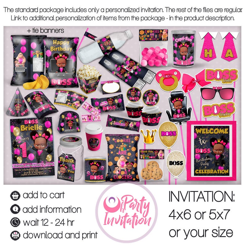 Pink African Boss Baby Girl Party Kit Print By Yourself Etsy