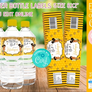 Editable Bee gender reveal decoration Water label Instant Download, Honey Bee what will it bee he or she decoration printable CORJL