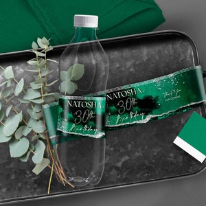 Emerald Green 30th Birthday Water Bottle Labels (Download Editable)