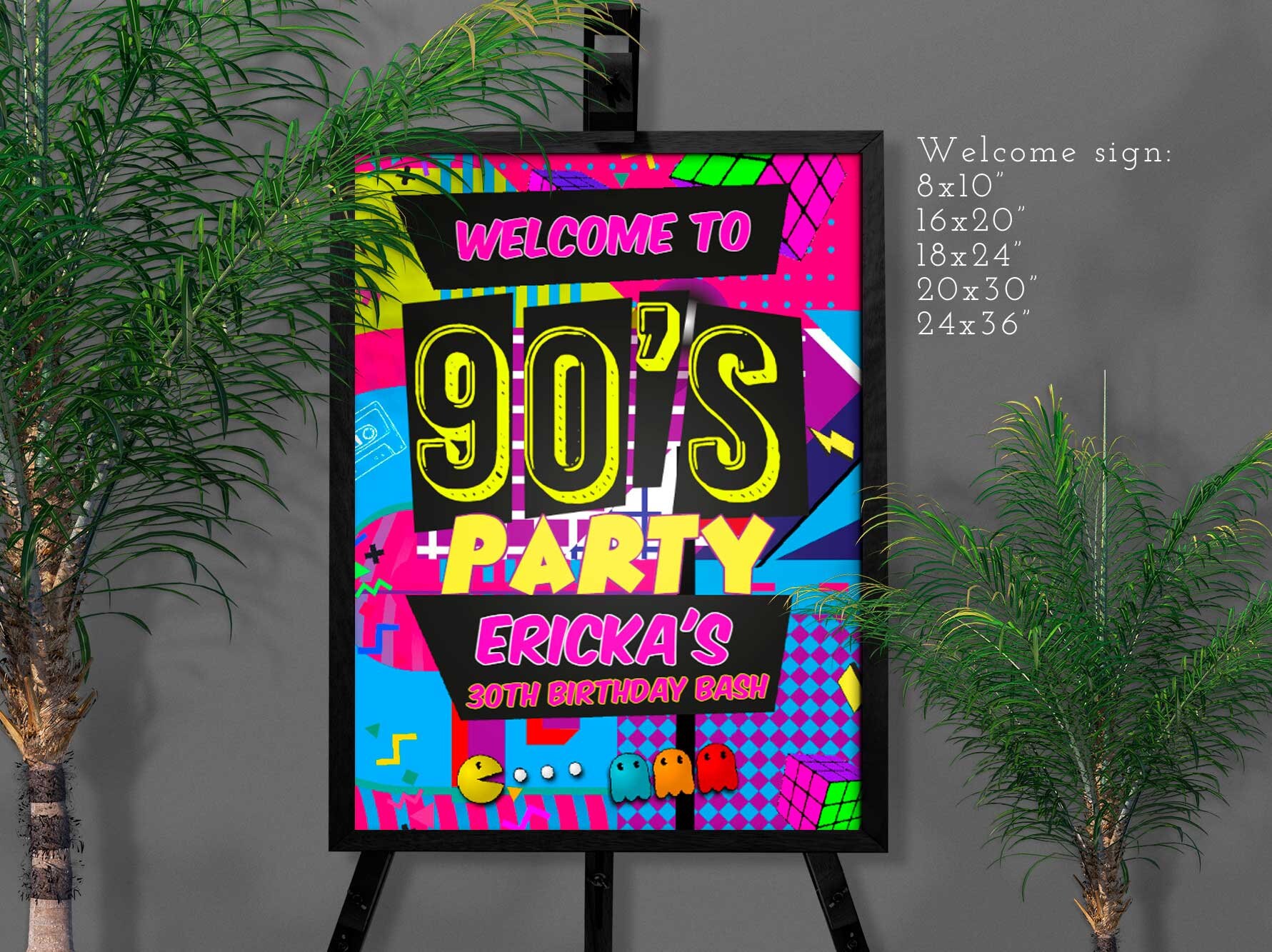 90s Party Welcome Sign Template: Pink & Black Boombox (digital Download ...