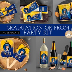 Editable Graduation Party Favors: Blue & Yellow Decorations (Corjl)