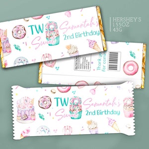 Editable Two Sweet Candy Bar Wrapper Pink Yellow Purple Ice Cream Donut ...
