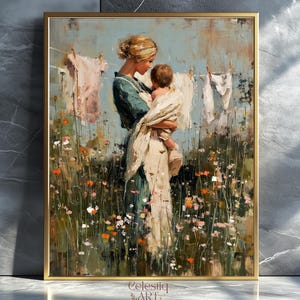 Motherhood Print Cottagecore Painting Mothers Day Print Cottagecore Motherhood Wall Art for Laundry Room Cottagecore Decor Clothesline Print