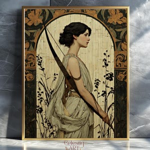 Artemis Premium Kunstdruck, Griechische Göttin der Jagd, Jugendstil Print, Göttlich-Weibliche Kunst, Wohndekor, Griechische Mythologie, Weibliche Energie