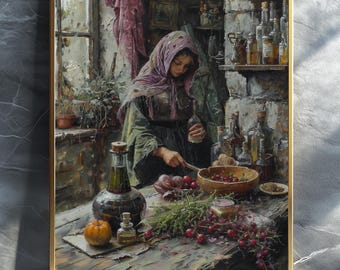Lámina artística de botica botánica oscura, decoración gótica sombría para la cocina (descarga digital)