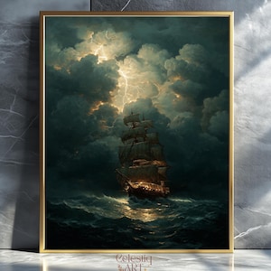 Stormy Seas Sailing Ship Print: Dark Academia Nautical Wall Art (Digital Download)