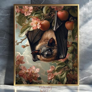 Botanical Bat Art Print: Dark Cottagecore Decor (Digital Download)