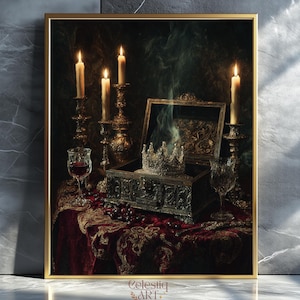 Gothic Crown Art Print: Dark Academia Renaissance Decor Digital Download