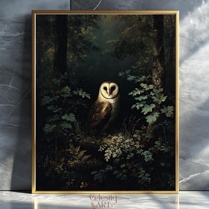 Stimmungsvolle Eule, Stimmungsvoll Rustikaler Vogel Druck, Dark Academia druckbare Wandkunst, Vintage Tier Wandkunst, dunkle Kunst digitaler Download