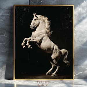 Elegant White Horse Art Print, Equestrian Decor, Noble Steed Print, Gothic Horse Home Decor, Dining Wall Decor Majestic White Horse Wall Art