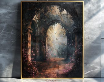 Gothic Rose Archway Print: Mystical Garden Digital Wall Art (Downloadable 300 DPI Files)