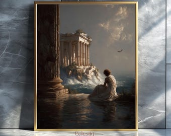 Greek Mythology Print: Temple Ruins, Ancient Greece Landscape (Digital Download)
