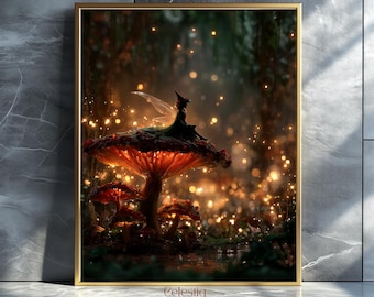 Mushroom Fairy Print: Whimsical Cottagecore Fantasy Art (Digital Download)