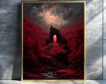 ムーディーなダークフォレストのウォールアート、魔女の部屋の装飾、ダークコテージコアプリント、すぐにダウンロード