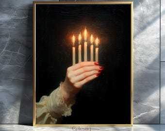 Gothic Candle Wall Art, Witchcraft Candle Victorian Hand with Flame, Dark Academia Witchy Decor