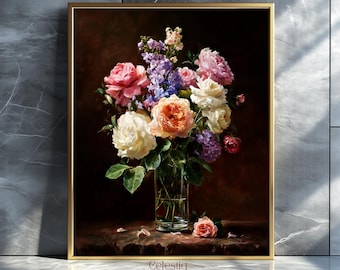 Moody Peonies Floral Print: Vintage Farmhouse Wall Art (Digital Download)