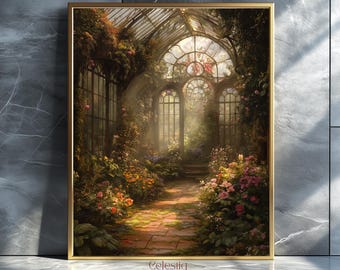 Greenhouse Interior Painting: Dark Cottagecore Botanical Print (Digital Download)