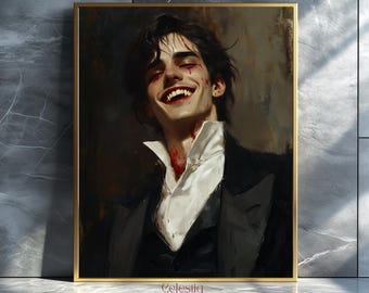 Vintage Vampire Portrait Art Print: Dark Academia Gothic Decor Digital Download