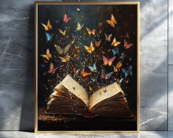 Book Art Poster Reading Painting Print Book Lover Gift Wallart Librarian Bookish Gift Book Nerd Illustration Dark Academia Dark Cottagecore