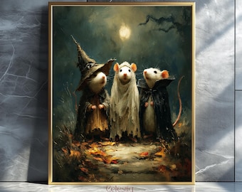 Halloween Witch Rats Print: Dark Academia Vintage Wall Art (Digital Download)