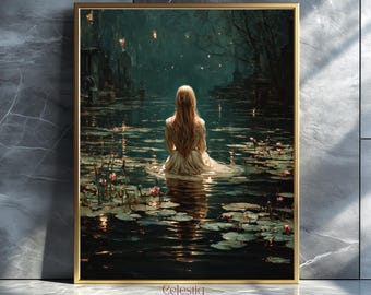 Ophelia Water Lily Print: Dark Academia Gothic Wall Art Digital Download
