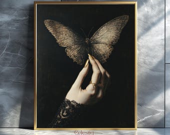 Vintage Motte Hand Kunstdruck - Stimmungsvolle Gothic Wand Dekor Digital Download