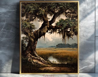 Live Oak Painting, Southern Landscape Art, Spanish Moss Print (Digital Download)