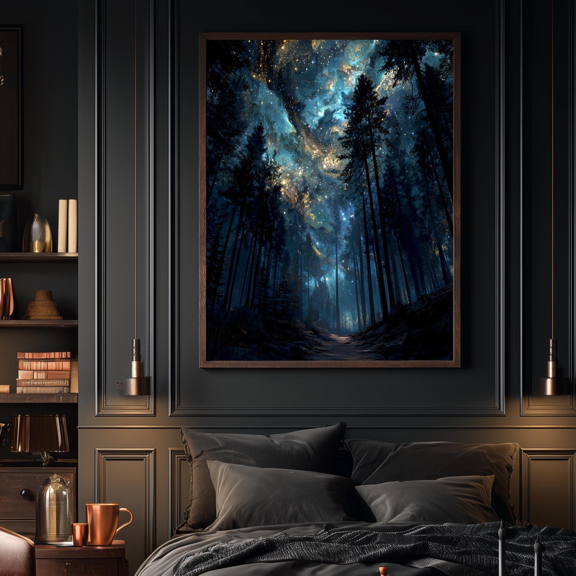 Moody Celestial Wall Art Print, Abstract Night Sky Stars Print, Dark ...
