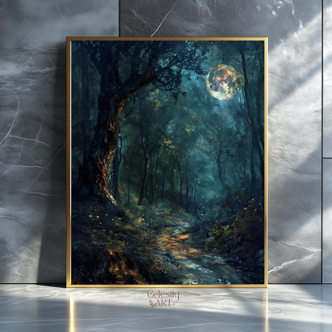 Autumn Full Moon Art Print: Dark Forest, Gothic Halloween Decor ...