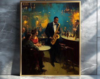Jazz Poster, Saxophone Decor, Music Wall Art, Vintage Jazz Print, Retro Music Poster, Jazz Band Artwork, Musician Gift Idea, Jazz Club Print
