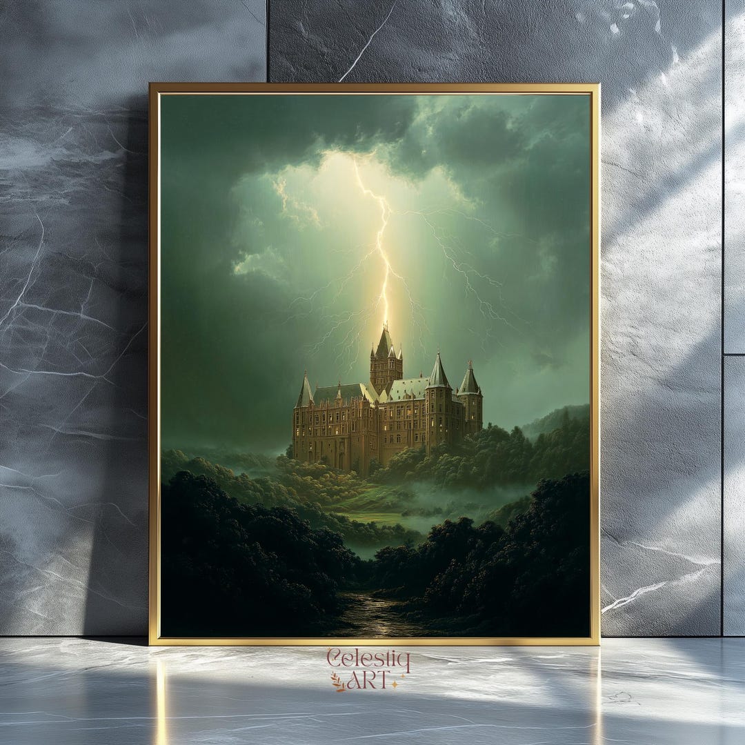 Gothic Castle and Lightning Art Print, Dark Fantasy Wall Art (digital ...