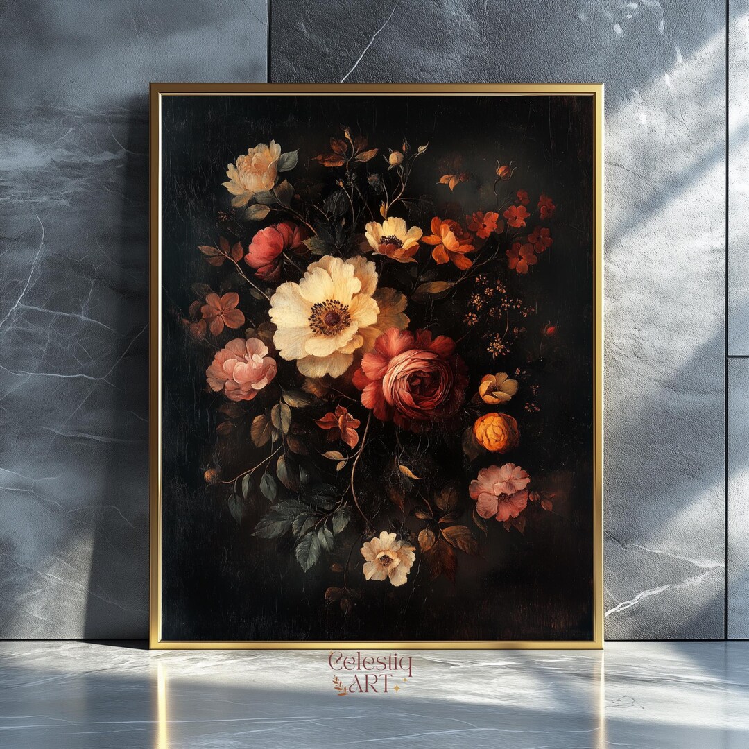Dark Academia Fall Floral Art Print – Moody Vintage Botanical Decor ...