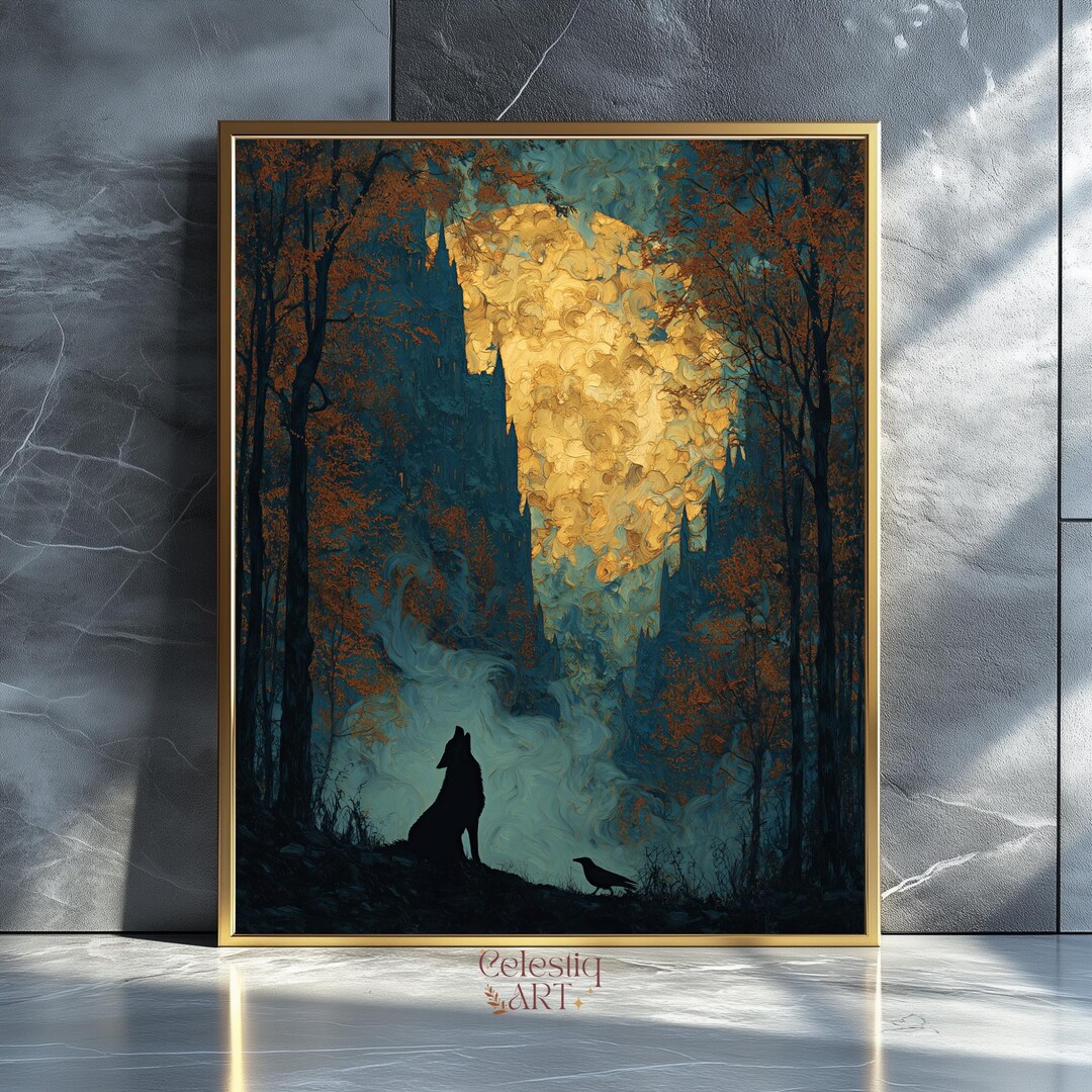 Wolf and Raven Digital Art Print: Dark Fantasy Gothic Moon Digital ...