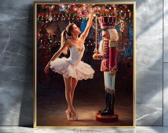 Ballerina Nutcracker Christmas Print, Vintage Holiday Decor (Digital Download)