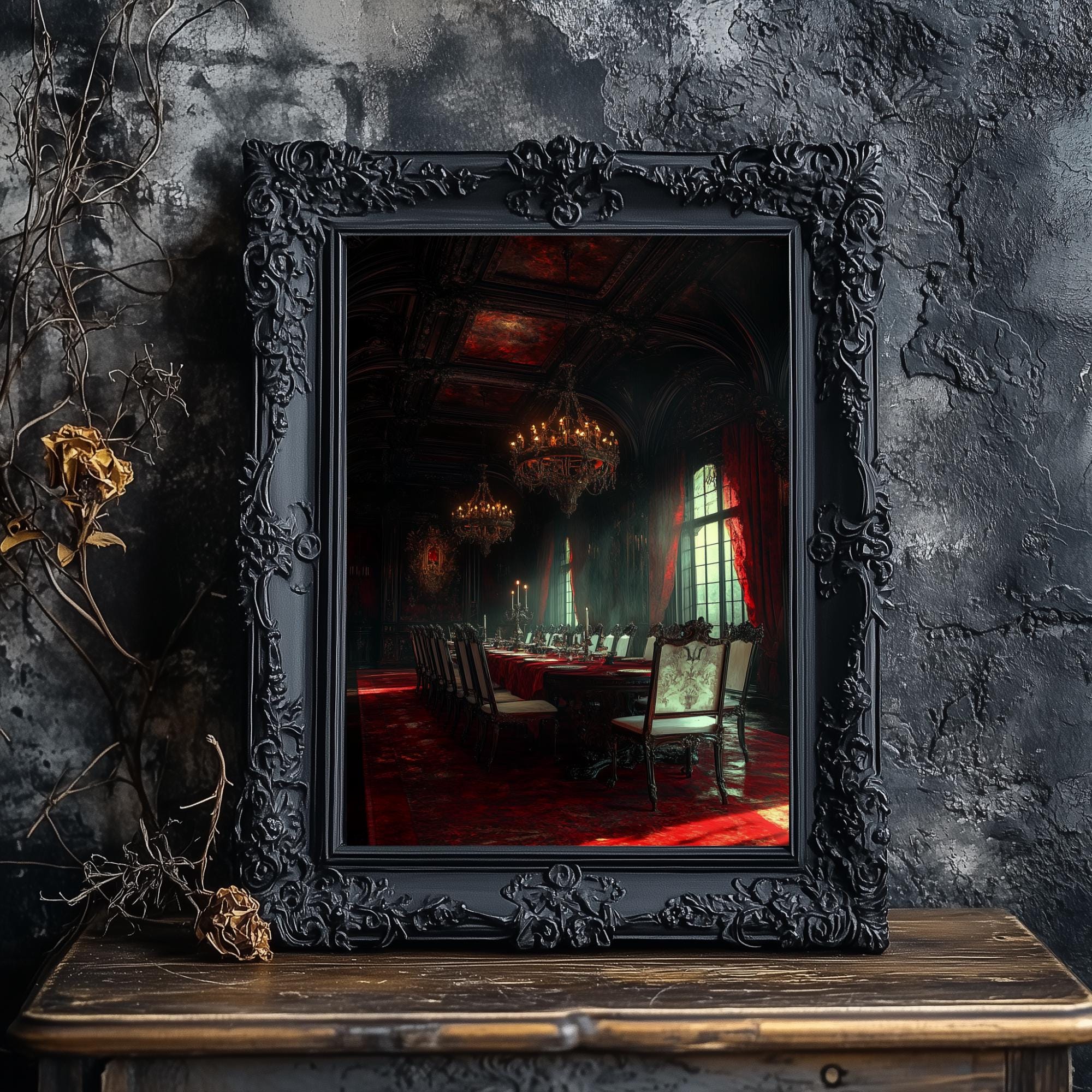 Gothic Horror Dining Hall Art Print, Dark Academia Decor (digital ...