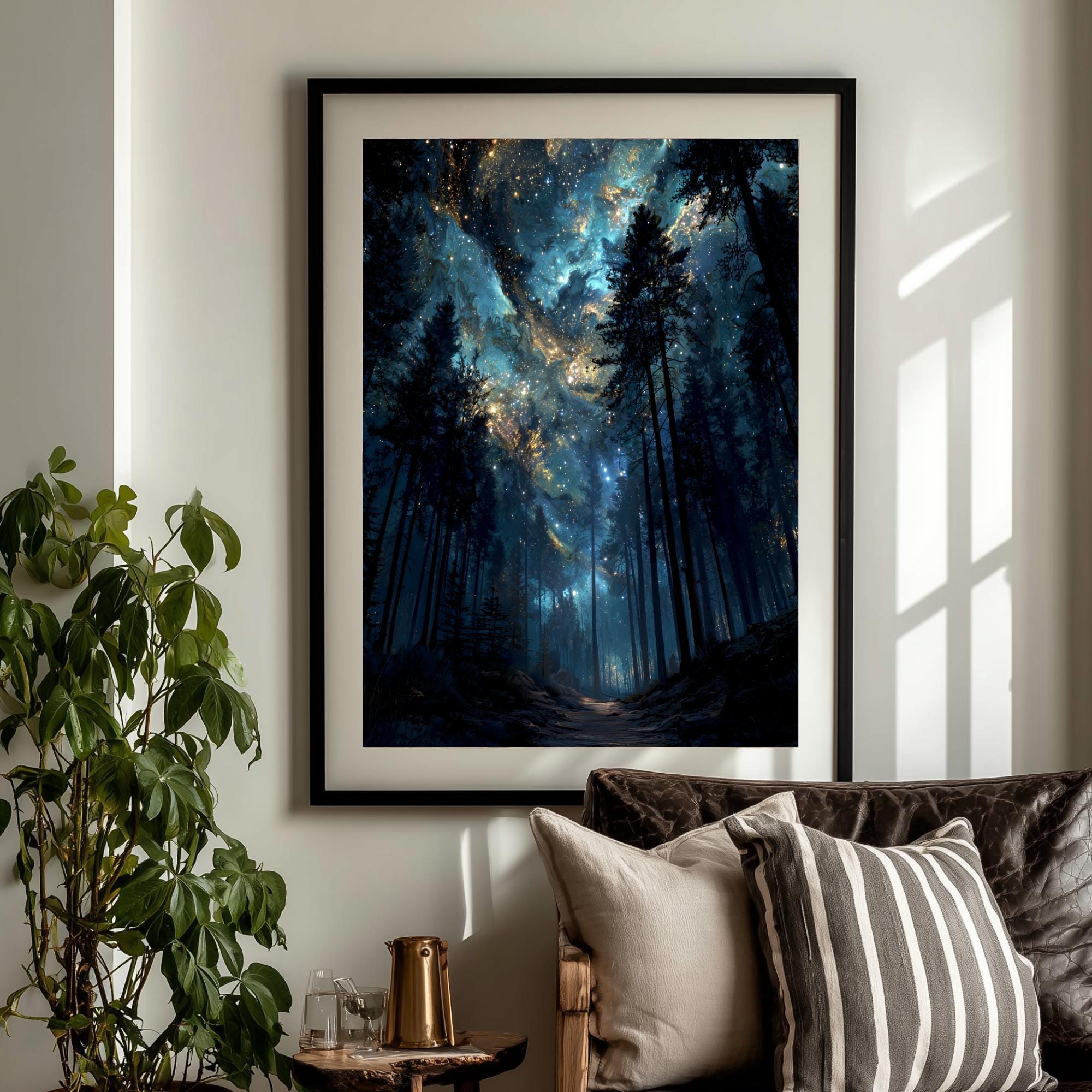 Moody Celestial Wall Art Print, Abstract Night Sky Stars Print, Dark ...
