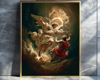 Archangel Michael Casting Out The Devil From Heaven, Office Angel Protector Decor, Spiritual Art Decor, Catholic Religious Art