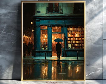 Vintage Aesthetic Bookshop Wall Art Print, Cozy Library Poster for Book Lovers, Dark Academia Art Decor
