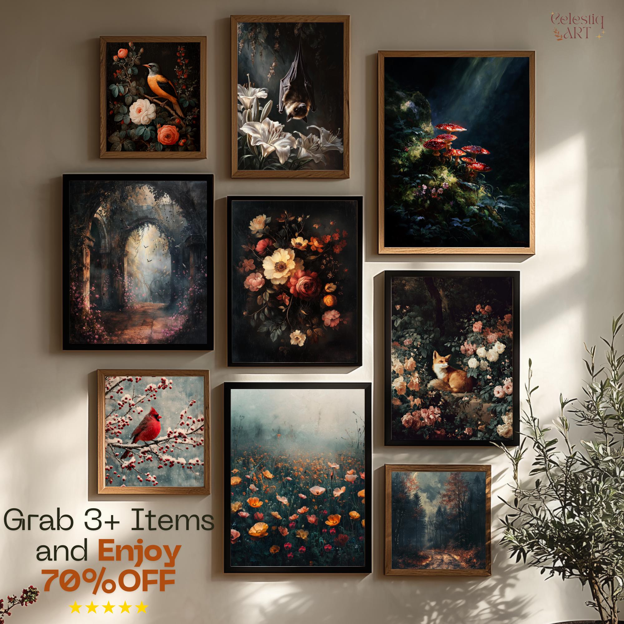 Dark Academia Fall Floral Art Print – Moody Vintage Botanical Decor ...