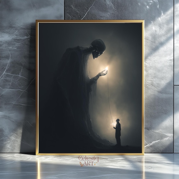 Gothic Grim Reaper Wall Art Spooky Horror Home Decor Dark Academia Aesthetic Macabre Skeleton Print Creepy Gothic Halloween Art Printable