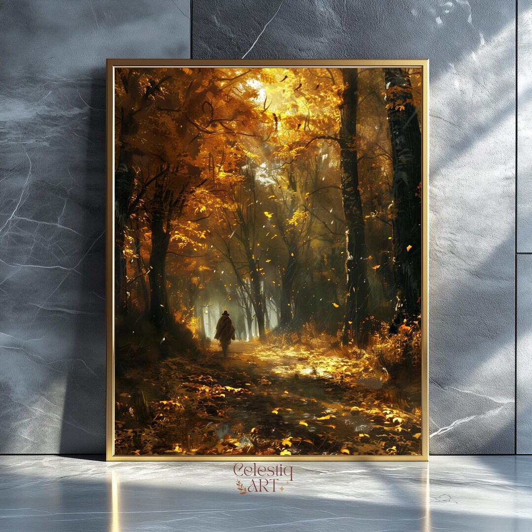 Dark Moody Fall Art Print, Scenery Oil Painting, Vintage Landscape Wall ...
