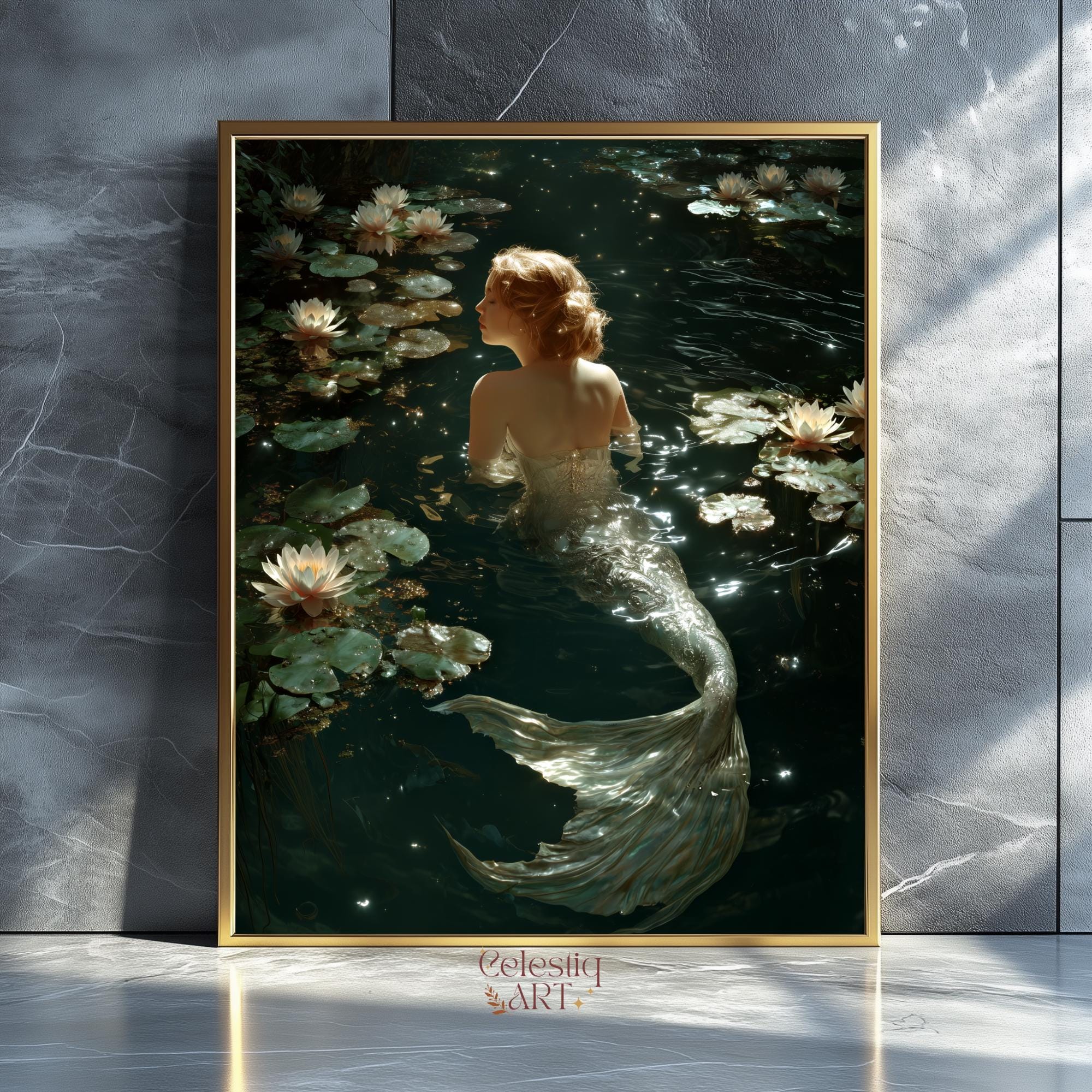 Forest Mermaid Art Print: Ethereal Oil Painting Style (Digital Download