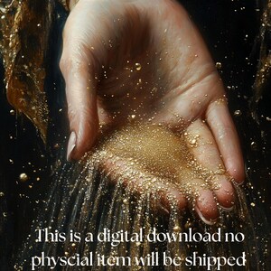 May include: A hand with golden glitter falling from it. The glitter is a fine, sparkling powder that is falling from the hand in a stream. The hand is open and the glitter is falling from the palm of the hand. The background is dark and the glitter is catching the light.